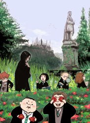 Rule 34 | &gt;:d, 2girls, 5boys, :d, age difference, black hair, blonde hair, blush, book, brown hair, bug, castle, cooud, crossed arms, day, draco malfoy, dress shirt, flower, frown, garden, grass, gregory goyle, harry potter (series), hermione granger, hogwarts, ivy, long hair, loupe, magnifying glass, messy hair, mine no.6, multiple boys, multiple girls, necktie, open book, open mouth, outdoors, pansy parkinson, plump, red hair, robe, ron weasley, scared, school uniform, severus snape, shirt, short hair, sky, smile, spider, statue, straight hair, teacher, teacher and student, tree, v-shaped eyebrows, vincent crabbe, walking, wizarding world