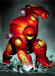 Rule 34 | 1boy, armor, avengers (series), gradient background, highres, honzawa yuuichirou, hulkbuster, iron man, iron man (series), male focus, marvel, mecha, power armor, robot, solo, tony stark