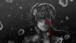 Rule 34 | 1girl, bandages, blood, blue eyes, crying, deep wound, injury, long hair, rain, rwby, side ponytail, simple background, solo, tears, weiss schnee, white hair