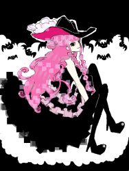 Rule 34 | 1girl, bat (animal), black dress, black hat, dress, hat, hat feather, kuraigana island, long hair, one piece, perona, pink hair, smile, solo, very long hair, x3xb