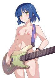 Rule 34 | bass guitar, blue hair, blush, bocchi the rock!, breasts, completely nude, convenient censoring, guitar, highres, instrument, ka-9, nude, small breasts, yamada ryo, yellow eyes