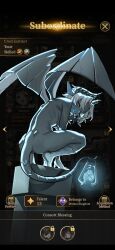 animal_ears blue_eyes breasts breasts_out canines closed_eyes colored_skin completely_nude gargoyle grey_skin horns horny_face lantern nude open_mouth sheep_ears tail wings