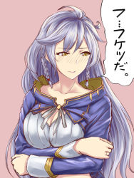 Rule 34 | 10s, 1girl, ahoge, braid, breast hold, breasts, cleavage, cleavage cutout, clothing cutout, collarbone, crossed arms, female focus, granblue fantasy, impossible clothes, ishii hisao, large breasts, long hair, looking to the side, silva (granblue fantasy), silver hair, simple background, solo, translated, twin braids, yellow eyes