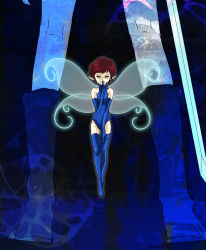 Rule 34 | atlus, boots, elbow gloves, fairy, gloves, haruhashi, leotard, pixie (megami tensei), red hair, shin megami tensei, short hair, solo, sword, thigh boots, thighhighs, weapon, wings, yellow eyes
