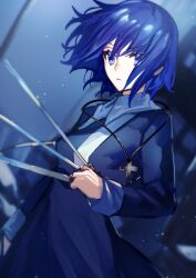 Rule 34 | 1girl, absurdres, between fingers, black dress, black keys (type-moon), blue eyes, blue hair, ciel (tsukihime), closed mouth, commentary, cross, cross necklace, dress, floating hair, habit, highres, holding, holding sword, holding weapon, jewelry, latin cross, long sleeves, looking at viewer, necklace, nun, short hair, solo, sword, tsukihime, tsukihime (remake), weapon, yuzu (pixiv 54192275)