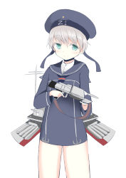 Rule 34 | 1boy, androgynous, blue eyes, cannon, clothes writing, dress, gender request, genderswap, gun, hat, highres, kantai collection, male focus, personification, sailor, sailor dress, sailor hat, short hair, solo, sukage, torpedo, turret, weapon, z1 leberecht maass (kancolle)