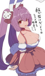 Rule 34 | 1girl, animal ears, blush, bow, breasts, choker, cleavage, collarbone, di gi charat, dice, dice hair ornament, dress, frilled dress, frills, hair bow, hair ornament, large breasts, long hair, looking at viewer, open mouth, pink hair, rabbit ears, rabbit tail, red eyes, ribbon choker, simple background, solo, sumiyao (amam), tail, translated, twintails, usada hikaru, white background