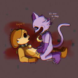 Rule 34 | 2boys, :3, animal ears, big smile, black collar, black sclera, cat boy, cat ears, cat tail, catnap, claws, collar, colored sclera, commentary request, constricted pupils, dark orange fur, dark purple fur, dog boy, dog ears, dogday, fingernails, full body, furrowed brow, gas, glitch, highres, jewelry, looking at another, lying, male focus, moon, moon (ornament), moon necklace, multicolored fur, multiple boys, necklace, on back, orange collar, orange fur, poppy playtime, purple fur, scared, scared expression, sharp fingernails, sitting, sitting on lap, sitting on person, smile, smiling critters, smoke, sparkle, straddling, sun (ornament), sun necklace, sun symbol, tagme, tail, white eyes, yaoi