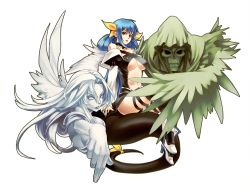 Rule 34 | 1girl, arc system works, asymmetrical wings, bare shoulders, blue hair, bow, breasts, choker, darkeagle an, detached sleeves, dizzy (guilty gear), guilty gear, hair bow, large breasts, long hair, navel, necro (guilty gear), red eyes, ribbon, tail, tail ornament, tail ribbon, thighhighs, twintails, underboob, undine (guilty gear), usagi haku, very long hair, wings