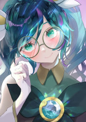 Rule 34 | 1girl, alternate hair color, blush, detached sleeves, glasses, green hair, highres, league of legends, long hair, magical girl, sona (league of legends), star guardian (league of legends), star guardian sona, twintails, very long hair