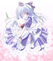 Rule 34 | blue hair, doll, dress, one eye closed, ribbon, smile, solo, tagme, wink