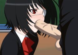 Rule 34 | 10s, animated, animated gif, another, black hair, blush, bow, censored, eyepatch, fellatio, misaki mei, oral, penis, red eyes, saliva, school uniform, short hair, testicles