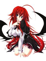Rule 34 | 10s, 1girl, absurdres, breasts, female focus, high school dxd, highres, large breasts, long hair, miyama-zero, official art, red hair, rias gremory, school uniform, simple background, skirt, solo, uniform, white background