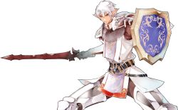 Rule 34 | 00s, 1boy, armor, belt, buront, elf, elvaan, final fantasy, final fantasy xi, male focus, md5 mismatch, pointy ears, red eyes, resolution mismatch, shield, short hair, silver hair, solo, source larger, sumi keiichi, sword, transparent background, weapon
