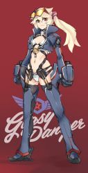 Rule 34 | 1girl, bad id, bad pixiv id, ban! (bansankan), bikini, blonde hair, breasts, cannon, chest cannon, cleavage, directed-energy weapon, energy cannon, energy weapon, garter belt, gipsy danger, glowing, highres, jacket, jaeger (pacific rim), legendary pictures, long hair, mechanical arms, navel, nuclear vortex turbine, pacific rim, pan pacific defense corps, personification, ponytail, red eyes, side ponytail, single mechanical arm, small breasts, solo, swimsuit, weapon