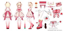 Rule 34 | 1girl, absurdres, akimotto, algorhythm project, blonde hair, boots, bow, copyright name, dress, food, fruit, hair ornament, highres, jewelry, medium hair, multicolored hair, necklace, pantyhose, pink bow, pink footwear, pink hair, poru (algorhythm project), second-party source, strawberry, virtual youtuber, white dress, white pantyhose