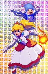 Rule 34 | 1girl, animal costume, animal ears, animal hands, bad id, bad tumblr id, blonde hair, blue eyes, blue toad (mario), bubble skirt, cat costume, cat ears, cat tail, crown, earrings, elbow gloves, fire flower, fire peach, fireball, gem, gloves, high heels, jewelry, mario (series), nintendo, pantyhose, paw gloves, pixelated, ponytail, princess peach, robaato, skirt, super mario 3d world, tail, toad (mario), white pantyhose