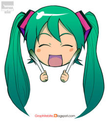 Rule 34 | blush stickers, closed eyes, graphitebite, green hair, hair ornament, hatsune miku, head only, long hair, solo, spring onion, twintails, vocaloid, watermark