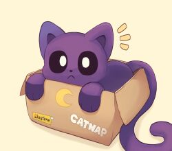Rule 34 | :&lt;, absurdres, animal ears, animal hands, animal nose, black eyes, box, cardboard, cat ears, cat paws, catnap, company name, crescent, highres, moon, poppy playtime, purple tail, rapiket