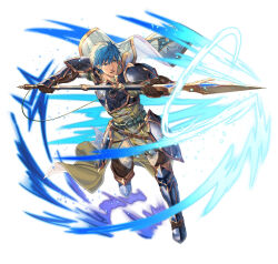 Rule 34 | 1boy, armor, blue eyes, blue hair, breastplate, fire emblem, fire emblem: radiant dawn, fire emblem heroes, geoffrey (fire emblem), holding, holding polearm, holding weapon, leg armor, male focus, nintendo, official art, parted lips, polearm, solo, weapon, white background