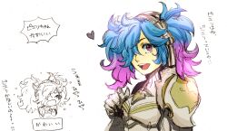 Rule 34 | 1girl, armor, blue hair, fire emblem, fire emblem fates, hair over one eye, heart, multicolored hair, nintendo, open mouth, peri (fire emblem), pink hair, red eyes, rs-k toubun, shoulder armor, teeth, turtleneck, twintails, two-tone hair, upper teeth only