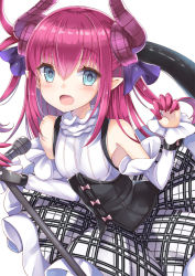Rule 34 | 10s, 1girl, :d, bad id, bad pixiv id, blue eyes, corset, detached sleeves, elizabeth bathory (fate), elizabeth bathory (fate/extra ccc), elizabeth bathory (second ascension) (fate), fate/extra, fate/extra ccc, fate/grand order, fate (series), horns, long hair, looking at viewer, open mouth, pointy ears, red hair, rojiura satsuki : chapter heroine sanctuary, smile, solo, tail, two side up, yuzu-aki