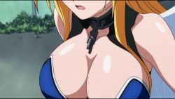 Rule 34 | 1girl, animated, animated gif, astraea (sora no otoshimono), blonde hair, grabbing another&#039;s breast, breasts squeezed together, breasts, cleavage, collar, grabbing, highres, large breasts, open mouth, sora no otoshimono