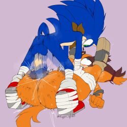 Rule 34 | 1boy, 1girl, ahegao, artist name, ass, bandages, blue eyes, blush, bottomless, furry, green eyes, happy sex, hetero, highres, kappa spark, leg grab, legs up, motion blur, motion lines, penis, pussy, pussy juice, sega, sex, sonic (series), sonic boom (series), sonic the hedgehog, spiked hair, spread legs, steaming body, sticks the badger, sweat, tail, thick thighs, thighs, vaginal, wet