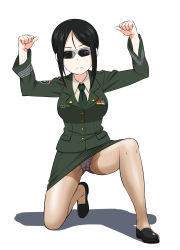 Rule 34 | 10s, 1girl, absurdres, black eyes, black footwear, black hair, black necktie, black panties, blouse, blush, cameltoe, chouno ami, dress shirt, flats, frown, full body, girls und panzer, glasses, green jacket, green shirt, green skirt, highres, jacket, long sleeves, looking at viewer, military, military uniform, miniskirt, name connection, necktie, on one knee, panties, panties under pantyhose, pantyhose, pantyshot, pencil skirt, pink panties, pointing, pointing at self, see-through, see-through legwear, serious, shirihime, shirt, shoes, short hair, simple background, skirt, solo, sunglasses, swept bangs, thumbs up, underwear, uniform, upskirt, white background