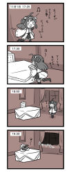 Rule 34 | 10s, 1girl, 4koma, comic, detached sleeves, female focus, hair ornament, hairband, highres, indoors, kantai collection, kongou (kancolle), long hair, lr hijikata, monochrome, nontraditional miko, personification, skirt, solo