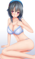 Rule 34 | 10s, 1girl, beret, bikini, black hair, blush, breasts, hat, kantai collection, large breasts, looking at viewer, open mouth, red eyes, short hair, solo, swimsuit, takao (kancolle), tapisuke