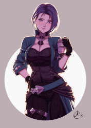 Rule 34 | 1girl, asura-00, blue hair, breasts, cleavage, corset, fire emblem, fire emblem: three houses, gloves, highres, jacket, large breasts, looking at viewer, nintendo, purple eyes, shamir nevrand, solo, tagme, wide hips