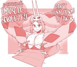Rule 34 | 1boy, 1girl, bare shoulders, breasts squeezed together, breasts, cerebella (skullgirls), choker, clothed female nude male, dress, ekz (robotekz), english text, covered erect nipples, hetero, highres, horns, huge breasts, living clothes, monochrome, nude, paizuri, paizuri under clothes, penis, red theme, skullgirls, solo focus, speech bubble, strapless, strapless dress, sweat, vice-versa (skullgirls)