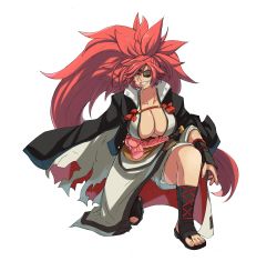 Rule 34 | absurdres, amputee, baiken, beffen m, big hair, black jacket, black kimono, breasts, eyepatch, facial tattoo, grin, guilty gear, guilty gear strive, highres, jacket, jacket on shoulders, japanese clothes, kataginu, kimono, large breasts, multicolored clothes, multicolored kimono, one-eyed, on one knee, open clothes, open kimono, pink hair, ponytail, red eyes, sandals, scar, scar across eye, scar on face, smile, tattoo, torn sleeve, white background, white kimono