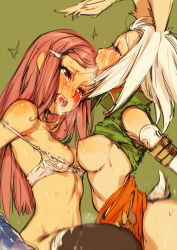 Rule 34 | 2girls, ahegao, animal ears, blush, bottomless, bra, branch (blackrabbits), breasts, clothes lift, final fantasy, final fantasy tactics advance, from side, green background, group sex, highres, large breasts, long hair, motion blur, multiple girls, nipples, no bra, no panties, open mouth, pink hair, rabbit ears, rabbit tail, reverse spitroast, ritz malheur, saliva, sex, shara, shirt lift, simple background, sketch, sweat, tail, tears, thick eyebrows, torn clothes, underwear, viera, white hair