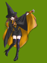 Rule 34 | 1girl, boots, brown eyes, brown hair, cape, fingerless gloves, gloves, halloween, hat, high heels, highres, kishino, kuraki mai, long hair, real life, shoes, solo, thigh boots, thighhighs, witch, witch hat, zettai ryouiki