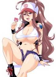 Rule 34 | 10s, 1girl, :d, alternate color, bare shoulders, black panties, blush, boots, bracer, breasts, brown hair, condom, covered erect nipples, creatures (company), curvy, earrings, fingernails, g-string, game freak, hat, highleg, highleg panties, hilda (pokemon), hip focus, huge breasts, jewelry, knees, konno tohiro, large breasts, legs, long hair, naisl, navel, navel piercing, nintendo, no bra, open clothes, open mouth, open shorts, panties, piercing, pokemon, pokemon bw, pokemon bw2, purple eyes, shiny skin, shirt, shoes, short shorts, shorts, sitting, smile, solo, tank top, tattoo, teeth, thighs, thong, tongue, underboob, underwear, unzipped, very long hair, vest, white shirt, wide hips, wristband