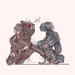 Rule 34 | ?, artist name, bunnosi, commentary, english commentary, humanoid robot, looking ahead, looking at another, phase shift pilot (titanfall 2), pilot (titanfall 2), pink background, profile, robot, scarf, science fiction, simulacrum (titanfall), sitting, sketch, spot color, stim pilot (titanfall 2), titanfall (series), titanfall 2, white background