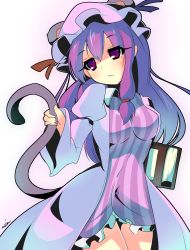 Rule 34 | 1girl, :&lt;, absurdres, animal ears, book, fusion, hat, highres, long hair, miton (turuyasann), mouse ears, mouse tail, nazrin, patchouli knowledge, purple eyes, purple hair, solo, tail, touhou