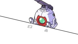 Rule 34 | ball (gundam), bongo cat, cannon, commentary, english commentary, green eyes, gundam, heart, highres, looking down, mecha, meme, mobile suit gundam, no humans, one-eyed, robot, solo, strictly mecha, twitter, white background