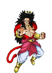 Rule 34 | 1boy, abs, absurdly long hair, black hair, blank eyes, bracelet, broly (dragon ball z), claws, dragon ball, dragonball z, earrings, fang, fur, highres, jewelry, long hair, looking at viewer, male focus, monkey tail, muscular, necklace, paan013, short hair, smile, spiked hair, super saiyan, super saiyan 4, tail, topless male, transparent background, very long hair, white background, wristband