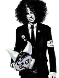Rule 34 | 1boy, afro, formal, greyscale, lapel pin, looking at viewer, male focus, mask, monochrome, necktie, one piece, sogeking, solo, suit, usopp