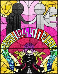 Rule 34 | 1girl, absurdres, bad id, bad pixiv id, faceless, faux traditional media, female focus, gradient hair, highres, hijiri byakuren, koutyousan, long hair, multicolored hair, scroll, solo, sorcerer&#039;s sutra scroll, stained glass, touhou