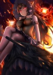 Rule 34 | 10s, 1girl, abyssal ship, arima kouichi, black hair, glowing, gothic lolita, horns, isolated island oni, kantai collection, crossed legs, lolita fashion, long hair, pale skin, red eyes, smile, solo