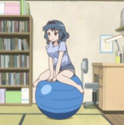 Rule 34 | animated, animated gif, ball, blue hair, bouncing breasts, breasts, exercise ball, furutani himawari, jumping, lowres, screencap, yuru yuri