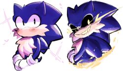 Rule 34 | black eyes, black sclera, blue fur, blush, colored sclera, electricity, gloves, grin, hog the tenrec, looking at viewer, original, quill, smile, sonic.exe, sonic (series), spiked hair, usa37107692, yellow eyes