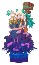 Rule 34 | 1girl, amica, bug, butterfly, dragon: marked for death, flower, green eyes, highres, horns, insect, inti creates, long hair, nakayama tooru, official art, oracle (dmfd), transparent background, white hair