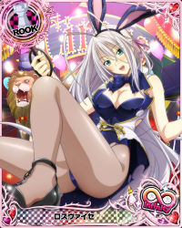 Rule 34 | 10s, 1girl, animal ears, antenna hair, artist request, blue eyes, breasts, card (medium), character name, chess piece, cleavage, fake animal ears, hair ribbon, high heels, high school dxd, high school dxd infinity, large breasts, leotard, long hair, official art, pantyhose, playboy bunny, rabbit ears, ribbon, rook (chess), rossweisse, silver hair, smile, solo, torn clothes, trading card, very long hair, wrist cuffs