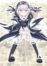 Rule 34 | 00s, abstract background, broom, broom riding, rozen maiden, suigintou