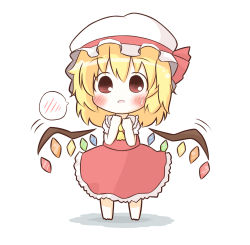 Rule 34 | 1girl, bad id, bad pixiv id, blonde hair, blush, chibi, female focus, flandre scarlet, hat, red eyes, side ponytail, skirt, solo, south114, touhou, wings